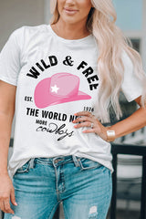 Slogan Graphic Cuffed Tee Round Neck Tee Shirt - SHE BADDY© ONLINE WOMEN FASHION & CLOTHING STORE