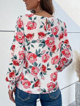 Floral Long Puff Sleeve Round Neck Blouse - SHE BADDY© ONLINE WOMEN FASHION & CLOTHING STORE