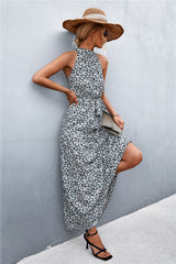 Printed Sleeveless Tie Waist Maxi Dress - SHE BADDY© ONLINE WOMEN FASHION & CLOTHING STORE