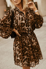 Leopard Buttoned Balloon Sleeve Dress - SHE BADDY© ONLINE WOMEN FASHION & CLOTHING STORE