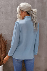 Eyelet Ruffles Button Crinkled Shirt - SHE BADDY© ONLINE WOMEN FASHION & CLOTHING STORE