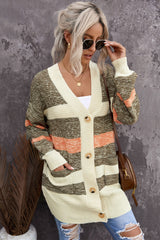 Striped Button Down Longline Cardigan with Pockets - SHE BADDY© ONLINE WOMEN FASHION & CLOTHING STORE