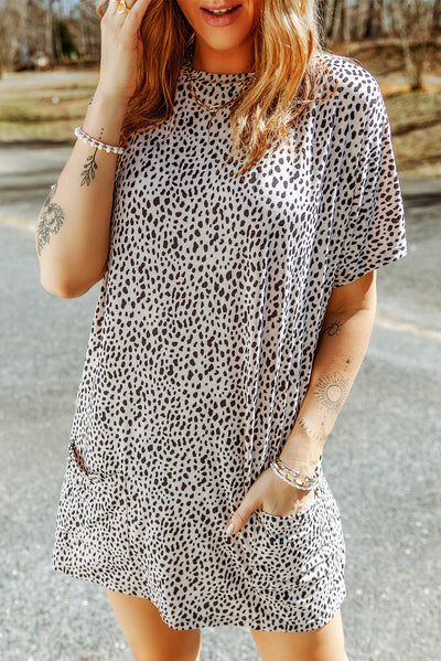 Animal Print Round Neck Tunic Tee with Pockets - SHE BADDY© ONLINE WOMEN FASHION & CLOTHING STORE