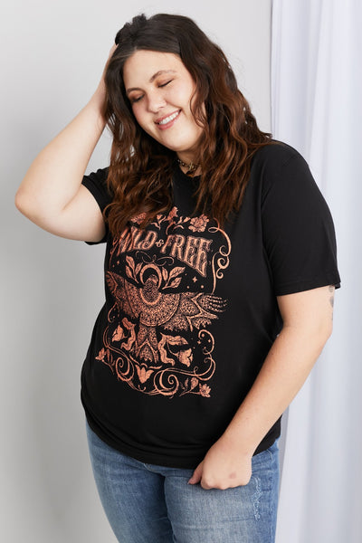 mineB Full Size WILD FREE Graphic Round Neck Tee - SHE BADDY© ONLINE WOMEN FASHION & CLOTHING STORE