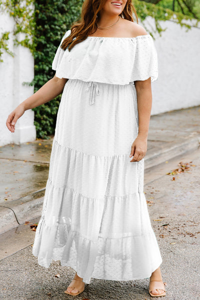 Plus Size Swiss Dot Off-Shoulder Tiered Dress - SHE BADDY© ONLINE WOMEN FASHION & CLOTHING STORE