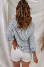 Striped Button-Up Roll-Tab Sleeve Shirt - SHE BADDY© ONLINE WOMEN FASHION & CLOTHING STORE