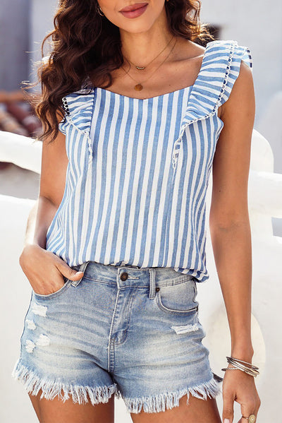 Striped Tie Back Ruffled Tank - SHE BADDY© ONLINE WOMEN FASHION & CLOTHING STORE