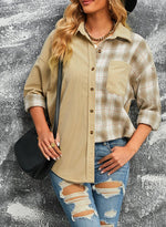 Plaid Color Block Dropped Shoulder Corduroy Shacket - SHE BADDY© ONLINE WOMEN FASHION & CLOTHING STORE