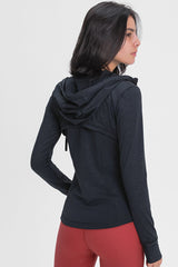 Drawstring Detail Zip Up Sports Jacket with Pockets - SHE BADDY© ONLINE WOMEN FASHION & CLOTHING STORE