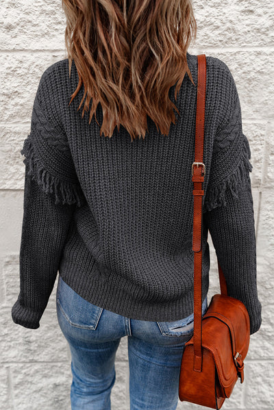 Fringe Detail Mixed Knit Sweater - SHE BADDY© ONLINE WOMEN FASHION & CLOTHING STORE