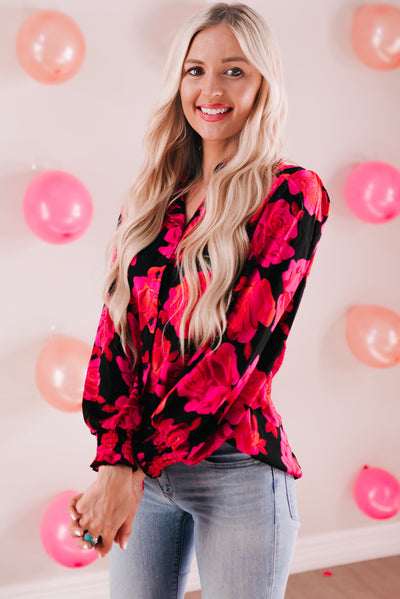 Floral Button Front Lantern Sleeve Shirt - SHE BADDY© ONLINE WOMEN FASHION & CLOTHING STORE