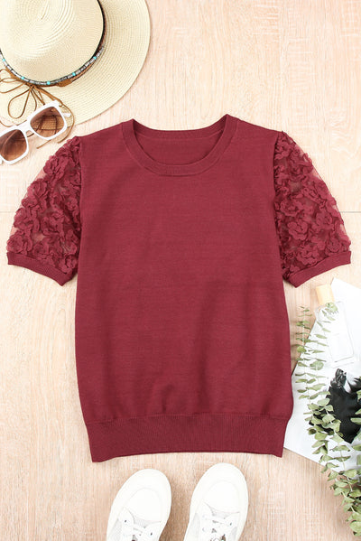 Applique Short Sleeve Knit Top - SHE BADDY© ONLINE WOMEN FASHION & CLOTHING STORE