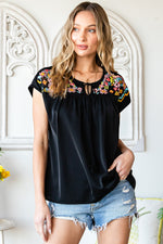 Embroidered Tie-Neck Tassel Blouse - SHE BADDY© ONLINE WOMEN FASHION & CLOTHING STORE