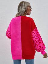 Leopard Color Block V-Neck Tunic Pullover Sweater - SHE BADDY© ONLINE WOMEN FASHION & CLOTHING STORE