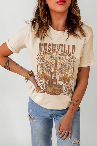 Western Graphic Round Neck T-Shirt - SHE BADDY© ONLINE WOMEN FASHION & CLOTHING STORE