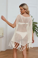 Fringe Trim Openwork Cover-Up Dress - SHE BADDY© ONLINE WOMEN FASHION & CLOTHING STORE