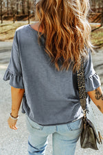 Button Front Flounce Sleeve Tee - SHE BADDY© ONLINE WOMEN FASHION & CLOTHING STORE