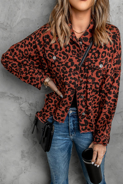 Leopard Print Raw Hem Jacket - SHE BADDY© ONLINE WOMEN FASHION & CLOTHING STORE