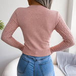 Cutout Cable-Knit Round Neck Sweater - SHE BADDY© ONLINE WOMEN FASHION & CLOTHING STORE