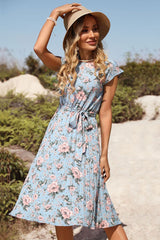 Floral Tie-Waist Pleated Dress - SHE BADDY© ONLINE WOMEN FASHION & CLOTHING STORE