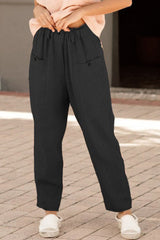 Button Detail Elastic Waist Pocket Pants - SHE BADDY© ONLINE WOMEN FASHION & CLOTHING STORE