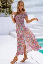 Floral Crisscross Smocked Off-Shoulder Dress - SHE BADDY© ONLINE WOMEN FASHION & CLOTHING STORE