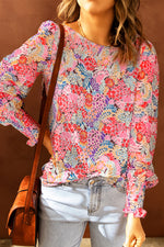 Floral Print Long Puff Sleeve Blouse - SHE BADDY© ONLINE WOMEN FASHION & CLOTHING STORE