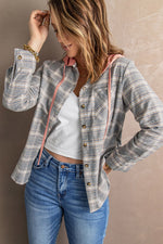 Plaid Drawstring Hooded Shirt Jacket - SHE BADDY© ONLINE WOMEN FASHION & CLOTHING STORE