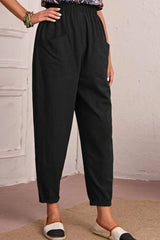 Elastic Waist Pocket Tapered Pants - SHE BADDY© ONLINE WOMEN FASHION & CLOTHING STORE