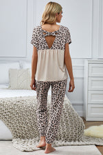 Leopard Splicing Short Sleeve Two Pieces Loungewear - SHE BADDY© ONLINE WOMEN FASHION & CLOTHING STORE