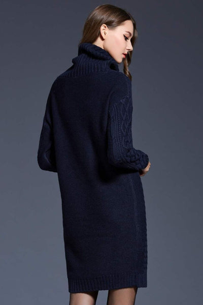 Full Size Mixed Knit Cowl Neck Dropped Shoulder Sweater Dress - SHE BADDY© ONLINE WOMEN FASHION & CLOTHING STORE