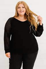 Plus Size Sheer Striped Sleeve V-Neck Top - SHE BADDY© ONLINE WOMEN FASHION & CLOTHING STORE