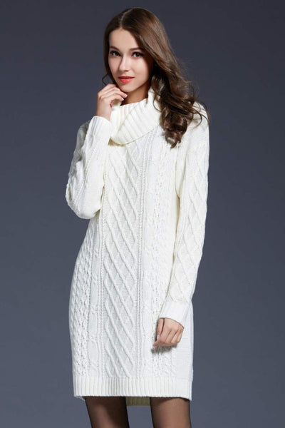 Full Size Mixed Knit Cowl Neck Dropped Shoulder Sweater Dress - SHE BADDY© ONLINE WOMEN FASHION & CLOTHING STORE