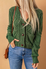 Mixed Knit Button Down Cardigan with Pockets - SHE BADDY© ONLINE WOMEN FASHION & CLOTHING STORE