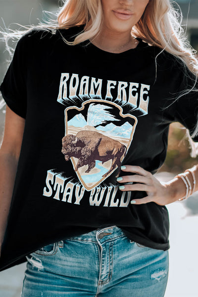 ROAM FREE STAY WILD Graphic Tee - SHE BADDY© ONLINE WOMEN FASHION & CLOTHING STORE