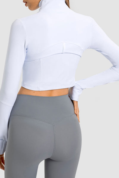 Zip Front Cropped Sports Jacket - SHE BADDY© ONLINE WOMEN FASHION & CLOTHING STORE