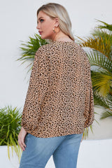 Plus Size Animal Print Balloon Sleeve V-Neck Blouse - SHE BADDY© ONLINE WOMEN FASHION & CLOTHING STORE