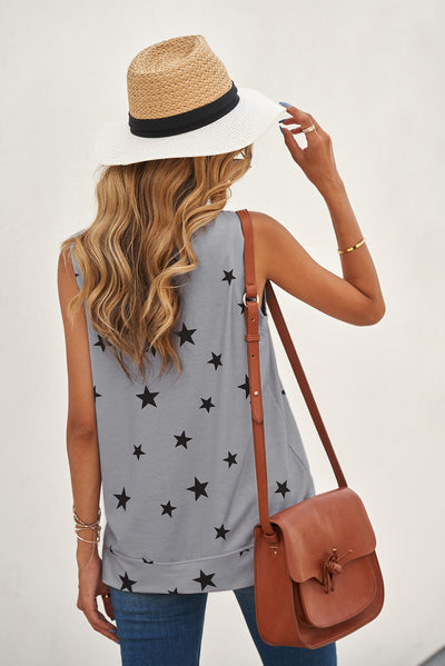 Star Print Tank with Slits - SHE BADDY© ONLINE WOMEN FASHION & CLOTHING STORE