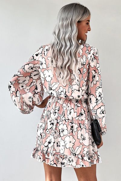 Floral Balloon Sleeve Ruffle Hem Dress - SHE BADDY© ONLINE WOMEN FASHION & CLOTHING STORE