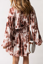Tie-Dye Smocked Waist Balloon Sleeve Dress - SHE BADDY© ONLINE WOMEN FASHION & CLOTHING STORE
