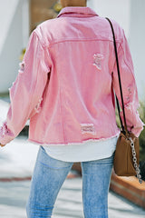 Distressed Raw Hem Denim Jacket - SHE BADDY© ONLINE WOMEN FASHION & CLOTHING STORE