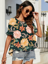 Floral Ruffled Flounce Sleeve Blouse - SHE BADDY© ONLINE WOMEN FASHION & CLOTHING STORE