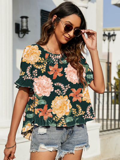 Floral Ruffled Flounce Sleeve Blouse - SHE BADDY© ONLINE WOMEN FASHION & CLOTHING STORE