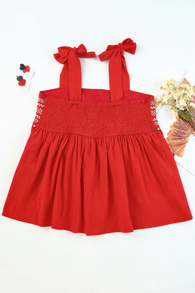 Embroidered Tie-Shoulder Babydoll Tank - SHE BADDY© ONLINE WOMEN FASHION & CLOTHING STORE