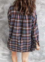 Plaid Slit High-Low Shirt with Pockets - SHE BADDY© ONLINE WOMEN FASHION & CLOTHING STORE