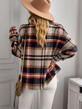 Plaid Button Front Brushed Shacket with Breast Pockets - SHE BADDY© ONLINE WOMEN FASHION & CLOTHING STORE