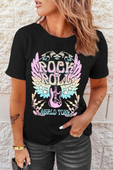 ROCK & ROLL Graphic Tee Shirt - SHE BADDY© ONLINE WOMEN FASHION & CLOTHING STORE