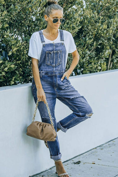 Pocketed Distressed Denim Overalls - SHE BADDY© ONLINE WOMEN FASHION & CLOTHING STORE