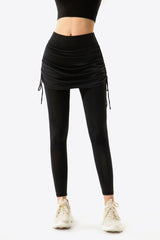 Drawstring Ruched Faux Layered Yoga Leggings - SHE BADDY© ONLINE WOMEN FASHION & CLOTHING STORE