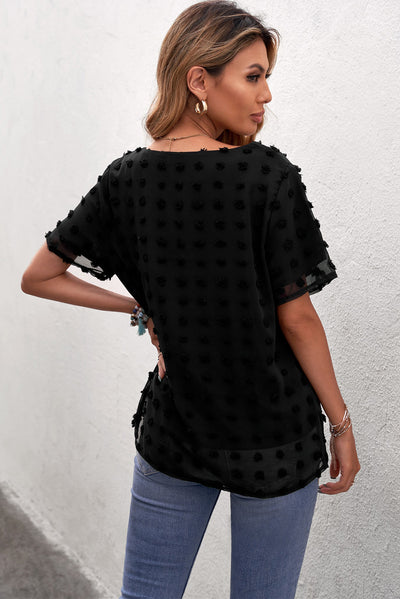 Swiss Dot Round Neck Blouse - SHE BADDY© ONLINE WOMEN FASHION & CLOTHING STORE